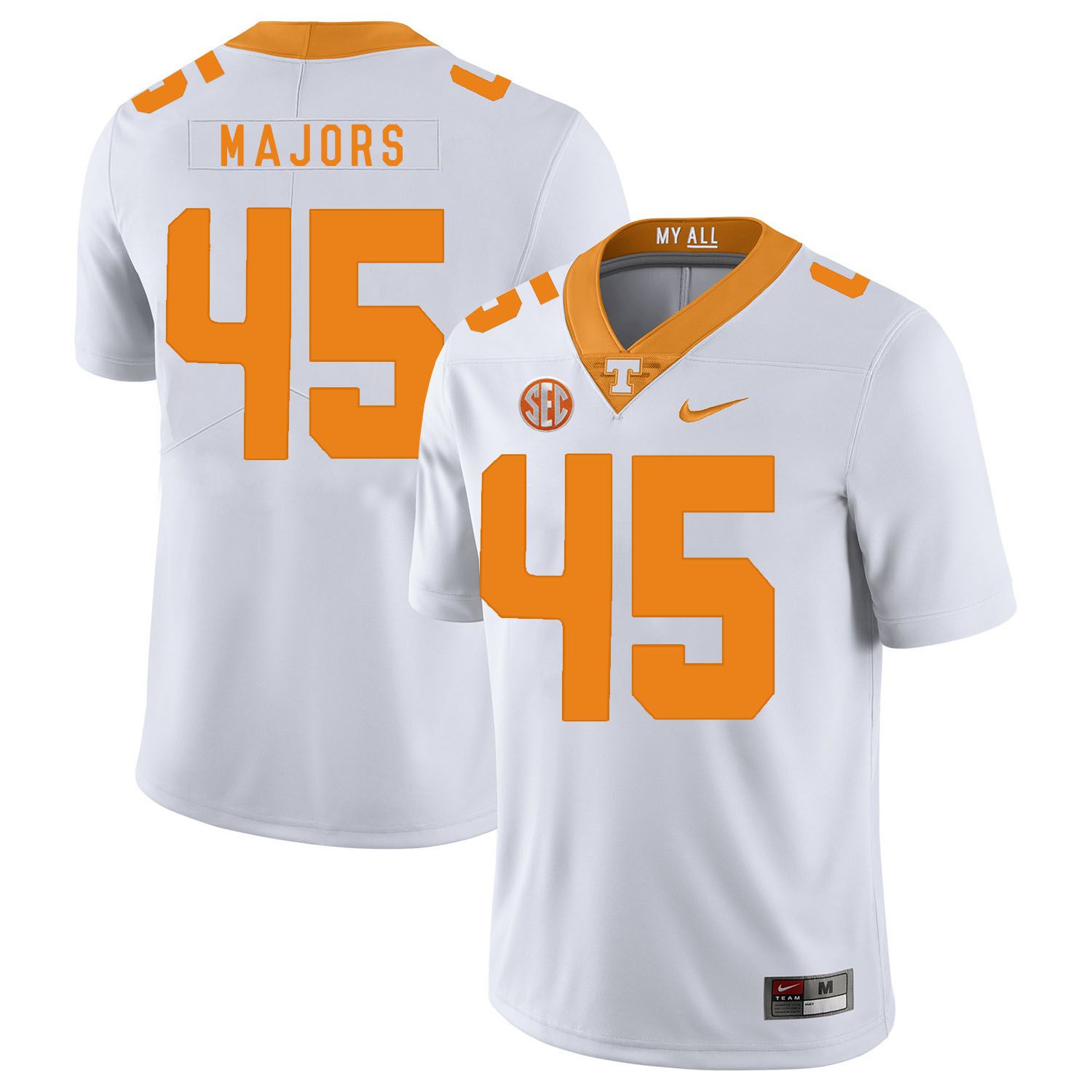 Men Tennessee Volunteers #45 Majors White Customized NCAA Jerseys->customized ncaa jersey->Custom Jersey
